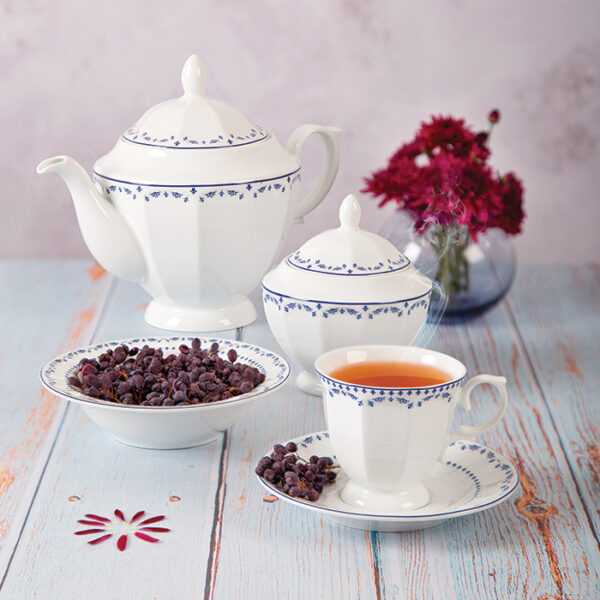 سرویس چینی 103 پارچه چینی زرین مدل نئوکلاسیک طرح فرانسیس سرمه ای