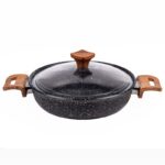 ماهیتابه چدن گرانیتی هاناتک سایز 24 رنگ مشکی درب پیرکس