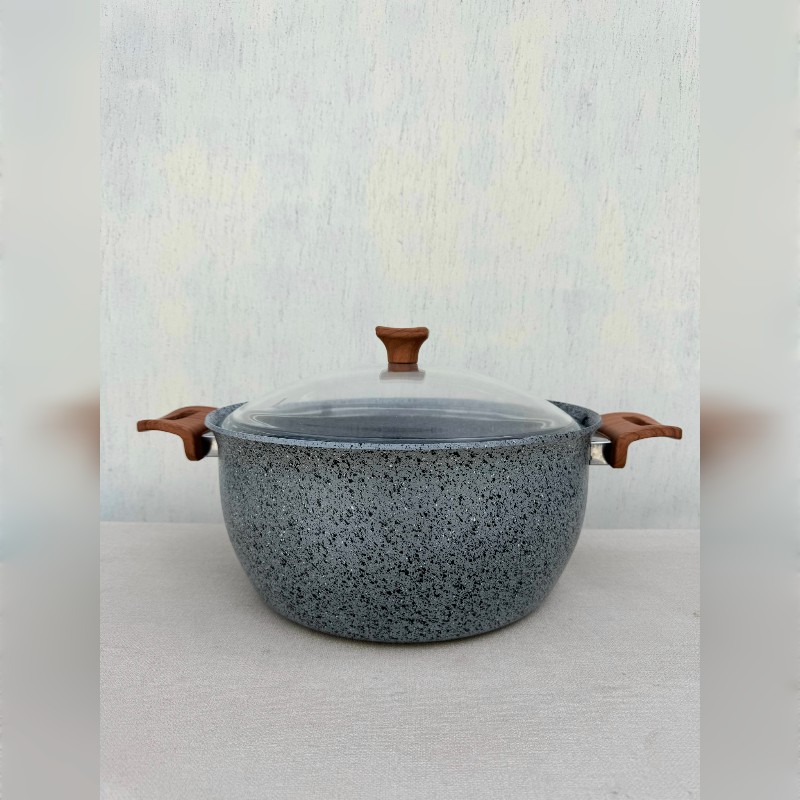 قابلمه چدن گرانیتی هاناتک سایز ۳۲ رنگ طوسی درب پیرکس