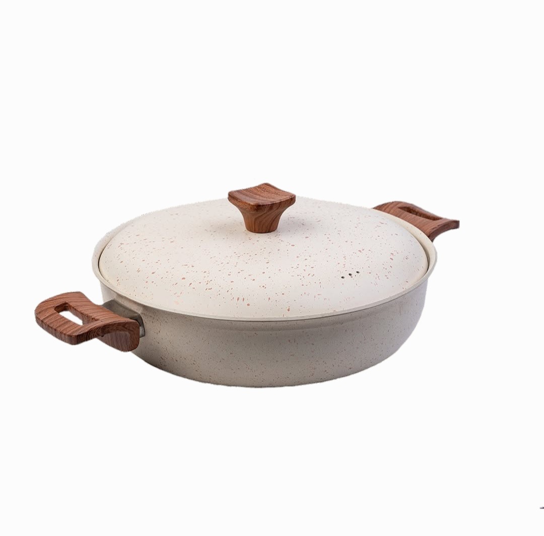 ماهیتابه چدن گرانیتی هاناتک سایز ۳۲ رنگ کرم درب کرم