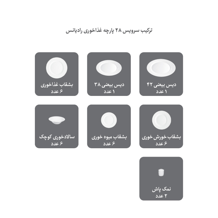 سرویس چینی زرین ۲۸ پارچه مدل رادیانس طرح سپینود درجه عالی