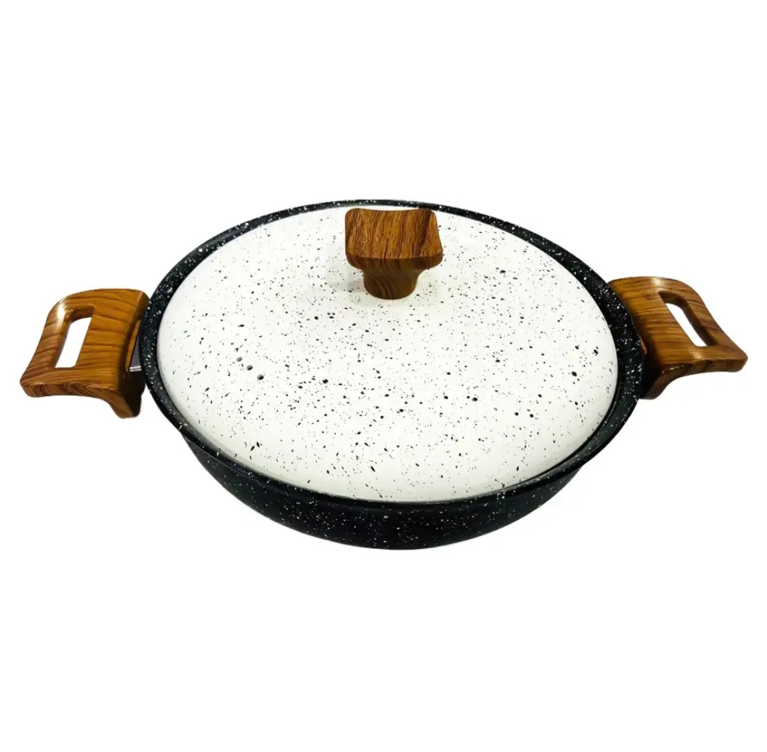 ماهیتابه چدن گرانیتی هاناتک سایز ۳۲ رنگ مشکی درب سفید