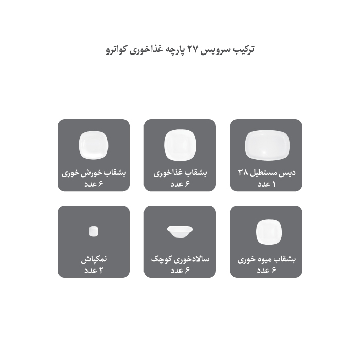 سرویس چینی ۲۷ پارچه چینی زرین مدل کواترو طرح ورنیکا