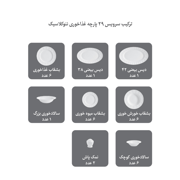 سرویس ۲۹ پارچه چینی زرین مدل نئوکلاسیک طرح فلورنتیا