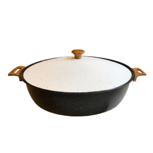 ماهیتابه چدن گرانیتی هاناتک سایز ۴۰ رنگ مشکی درب سفید