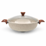 ماهیتابه چدن گرانیتی هاناتک سایز ۳۲ رنگ کرم درب پیرکس - Image 2