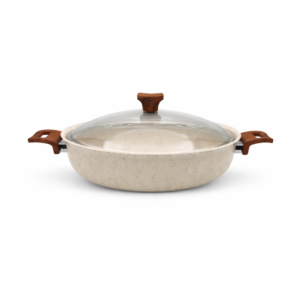 ماهیتابه چدن گرانیتی هاناتک سایز ۲۰ رنگ کرم درب پیرکس
