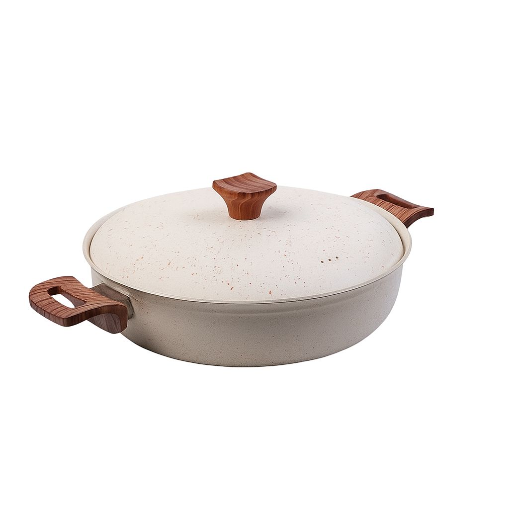 ماهیتابه چدن گرانیتی هاناتک سایز ۳۲ رنگ کرم درب کرم