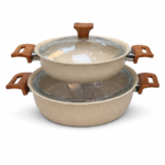 ماهیتابه چدن گرانیتی هاناتک سایز ۳۲ رنگ کرم درب پیرکس - Image 3