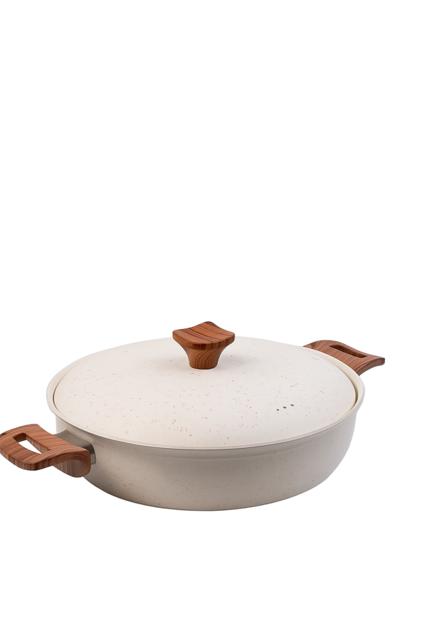 ماهیتابه چدن گرانیتی هاناتک سایز ۴۵ رنگ کرم درب کرم - Image 2