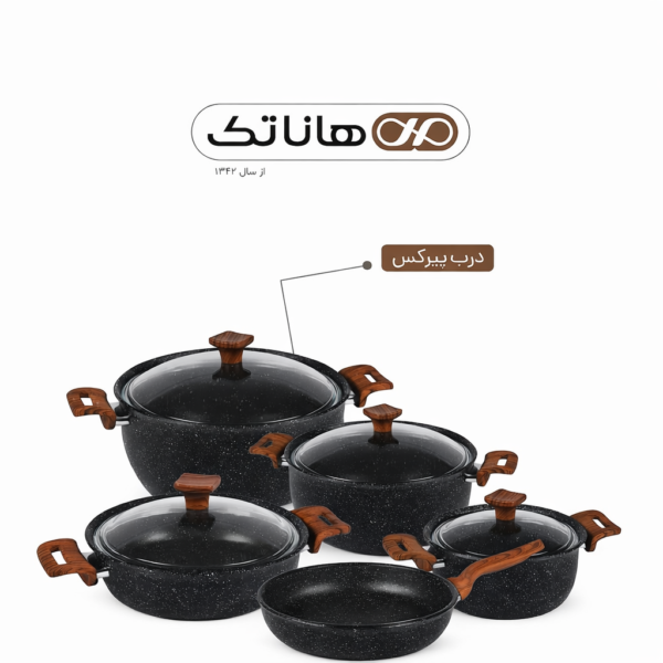 ماهیتابه چدن گرانیتی هاناتک سایز 24 رنگ مشکی درب پیرکس - Image 2
