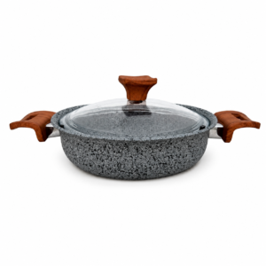 ماهیتابه چدن گرانیتی هاناتک سایز ۲۰ رنگ طوسی درب پیرکس