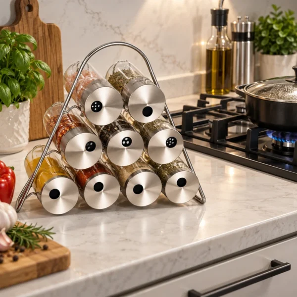ست ادویه ۹ تایی شیشه گرد هرمی یونیک مدل UN-1645 - تصویر 4